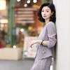 西子【迷雾玫瑰】/醋酸叶脉格绞综立体剪裁薄款气质灰紫色西装外套/WTTJ252 商品缩略图1