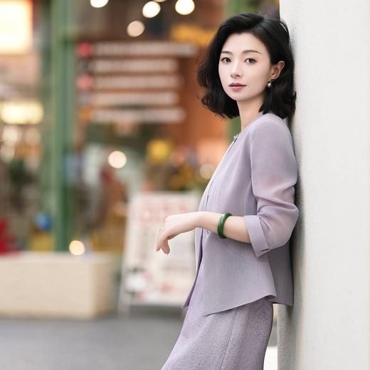 西子【迷雾玫瑰】/醋酸叶脉格绞综立体剪裁薄款气质灰紫色西装外套/WTTJ252 商品图1