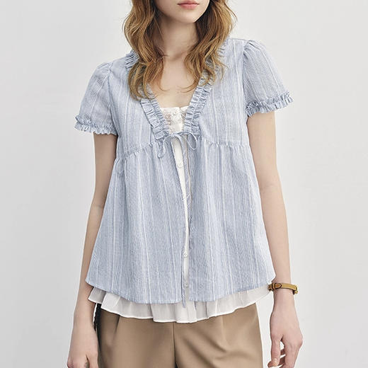 裁缝学苑AS558木耳边假两件衬衫纸样女装新款V领小衫服装打板 商品图4