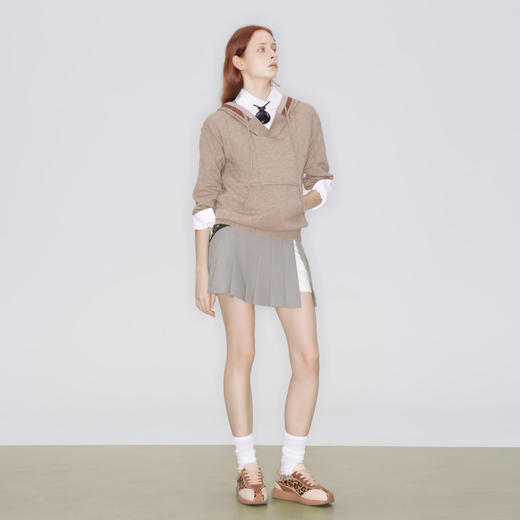 lost in echo2025早秋新款时尚撞色袋鼠兜羊毛连帽针织卫衣上衣女 商品图4