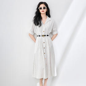 「高货wl」全新升级【铂金会员358/天猫479/差价121】(44909)洛诗琳气质通勤高级感连衣裙2025夏季新款收腰条纹衬衫裙