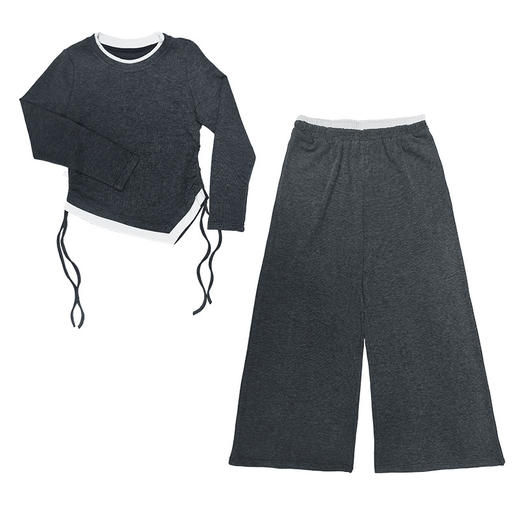 CB8595时尚休闲套装2025秋季新款女遮肉显瘦不规则上衣长裤两件套 商品图4