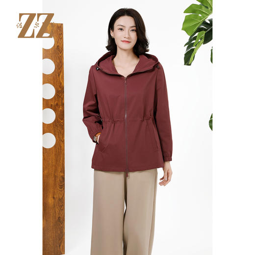 佐尔美经典气质松紧腰连帽百搭风衣外套女M43FD27 商品图3