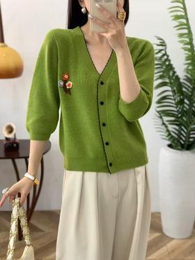 SZ3E50_绿色_针织衫_春秋_手工钩花撞色修身_高级女装_BERNIEELEN 伯妮斯茵