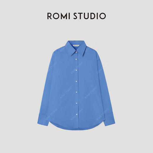 ROMI STUDIO“复古腔调”100匹马棉克莱因蓝挺括宽松衬衫RWCRSY3590 商品图0