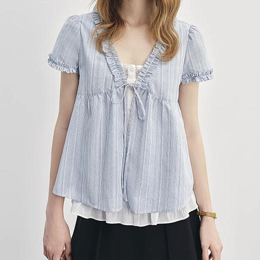 裁缝学苑AS558木耳边假两件衬衫纸样女装新款V领小衫服装打板 商品图1