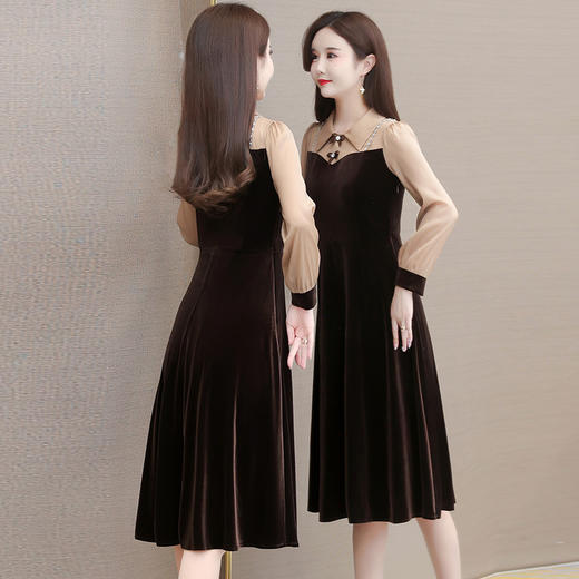 时尚金丝绒连衣裙，气质修身拼接POLO领打底裙子YW-YIYI-LZ22B11 商品图2