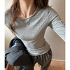 灰色美式圆领打底衫女内搭秋冬高级感正肩修身长袖t恤设计感上衣 商品缩略图0