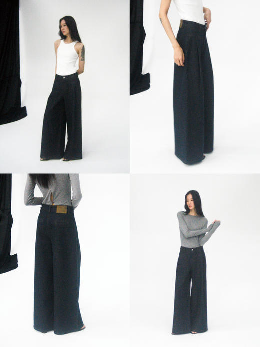 【8/25新品】素舶 S4 PowerBlue棉氨纶牛仔不掉色牛皮皮牌宽松褶件阔腿牛仔裤 商品图3