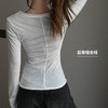灰色美式圆领打底衫女内搭秋冬高级感正肩修身长袖t恤设计感上衣 商品缩略图2