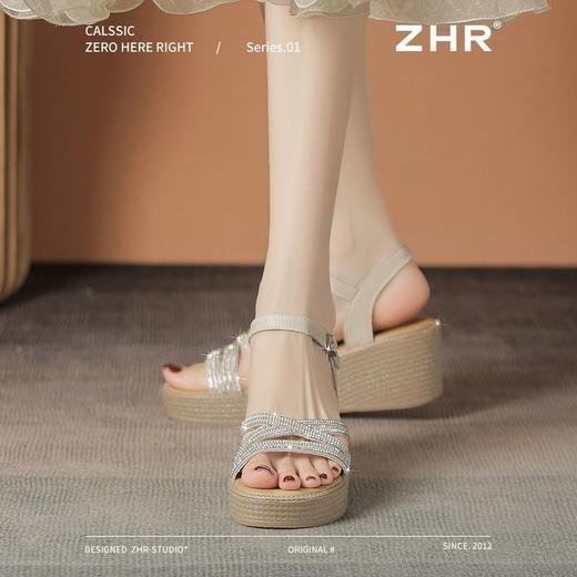 ZHR则则6.5CM坡跟凉鞋女水钻仙女风凉鞋女外出百搭气质高跟鞋夏季 商品图8