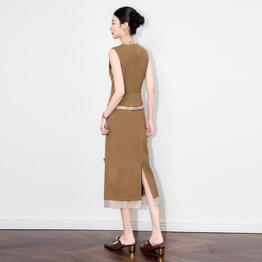 「高货wl」全新升级【铂金会员367/天猫499/差价132】(99503)洛诗琳时髦气质烫银V领马甲欧根纱拼接直筒半身裙两件套 商品图2