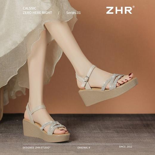 ZHR则则6.5CM坡跟凉鞋女水钻仙女风凉鞋女外出百搭气质高跟鞋夏季 商品图1