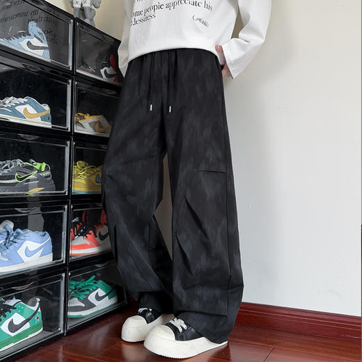 重磅工装伞兵美式扎染男垂感潮流宽松直筒百搭阔腿裤休闲裤 商品图1