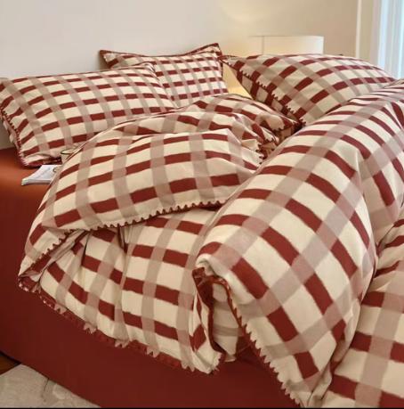 全棉秋冬磨毛四件套贝壳边加厚保暖纯棉被套床单床上用品G119100115 商品图0