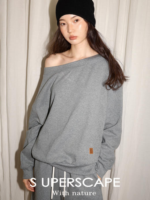 【8/25新品】素舶 纯棉自发热恒温暖皮三色一字领斜肩两穿休闲慵懒感卫衣 商品图0