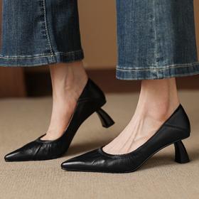 【预售5天】优雅简约风软皮尖头单鞋，头层羊皮秋季高跟鞋细跟通勤工作女鞋HB&5556
