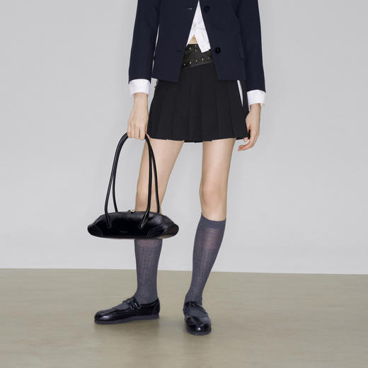 lost in echo2025早秋新款时髦个性铆钉皮腰低腰经典百褶半身短裙 商品图3