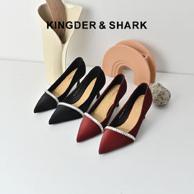 经典鲨女鞋2025年秋专柜新品优雅尖头6cm浅口一脚蹬高跟鞋婚鞋KC19-537231