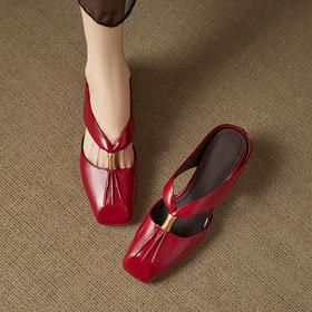 【预售5天】羊皮版~内增高褶皱包头拖鞋女新款法式复古外穿半拖凉拖鞋CQSJ&H-8255