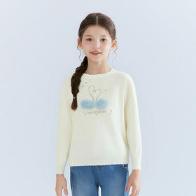 笛莎Deesha 童装女童毛衣2025冬新款女童立体小天鹅宽松烫钻毛衣