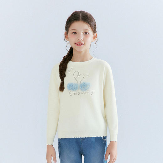 笛莎Deesha 童装女童毛衣2025冬新款女童立体小天鹅宽松烫钻毛衣 商品图0