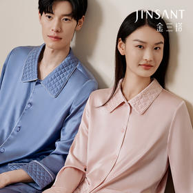 金三塔22姆米重磅真丝情侣睡衣100%桑蚕丝宽松舒适男女家居衣裤套  YSFFD201+YSMFD201