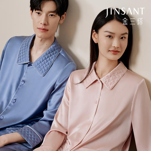 金三塔22姆米重磅真丝情侣睡衣100%桑蚕丝宽松舒适男女家居衣裤套  YSFFD201+YSMFD201 商品图0