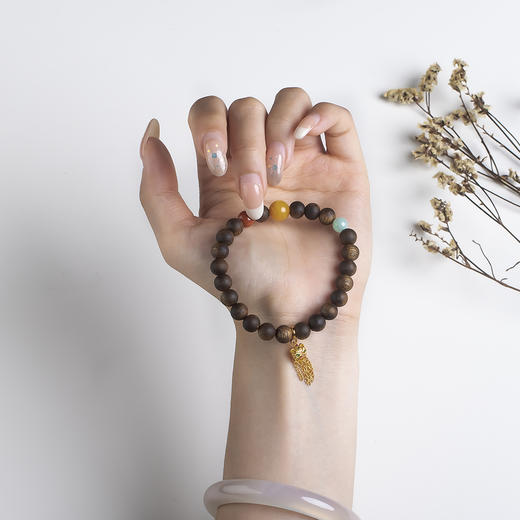 xy0548沉香+蜜蜡南红翡翠手串 商品图7