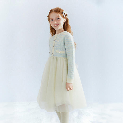 笛莎Deesha 童装女童连衣裙2025冬新款女童小香风肌理撞色网纱公主裙 商品图1