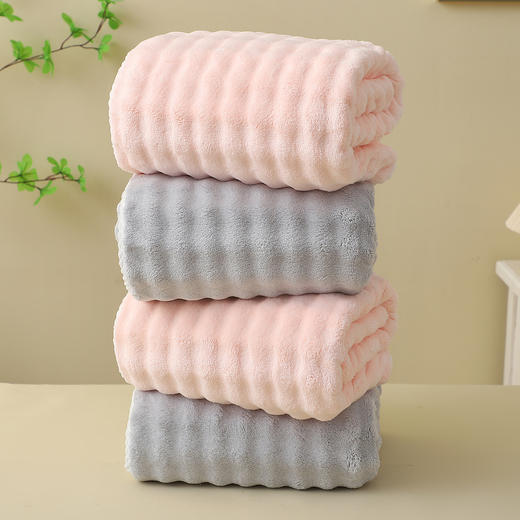 简芮泡泡珊瑚绒加大加厚浴巾（灰色-粉色）（250753-250754） 商品图5