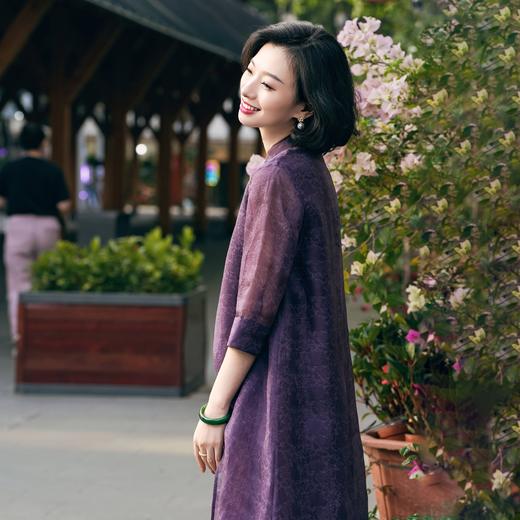 西子/青莲赋桑蚕丝改良明制提花盘扣中袖连衣裙/CQBH855 商品图1