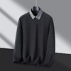 【含绵羊毛】罗蒙男士秋冬圆领假两件针织衫休闲通勤男加绒保暖针织毛衣 商品缩略图3