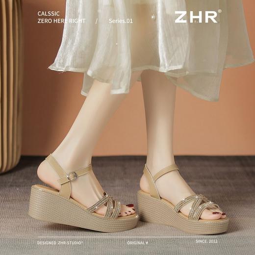 ZHR则则6.5CM坡跟凉鞋女水钻仙女风凉鞋女外出百搭气质高跟鞋夏季 商品图4