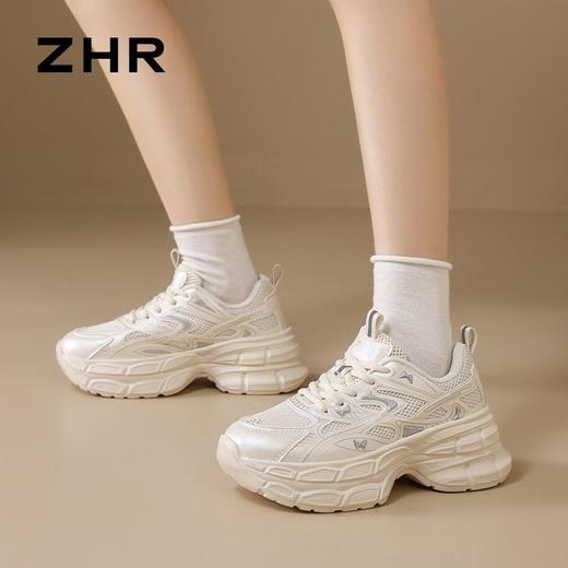 【秒增6cm】ZHR则则厚底增高老爹鞋秋季银色运动休闲鞋超软小白鞋 商品图5
