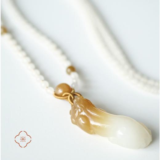 米马饰物 俄料和田玉平安扣吊坠 白玉珠链 守护平安圆满 商品图2