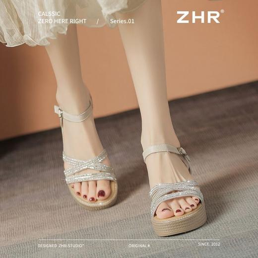ZHR则则6.5CM坡跟凉鞋女水钻仙女风凉鞋女外出百搭气质高跟鞋夏季 商品图6