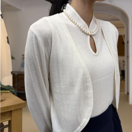 【林栖设计小店】生活在左2025秋季新品针织开衫显瘦百搭旗袍领背心两件套G1954172 商品图3