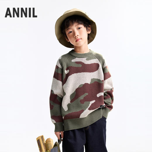 【炫酷迷彩毛衣】男童圆领长袖针织衫冬季新款安奈儿童装EB544549 商品图0