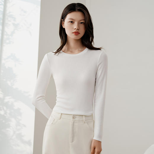 金三塔桑蚕丝罗纹亲肤透气打底保暖上衣女弹力中长袖打底衫新品 NZFFC721+NZFFC725 商品图3