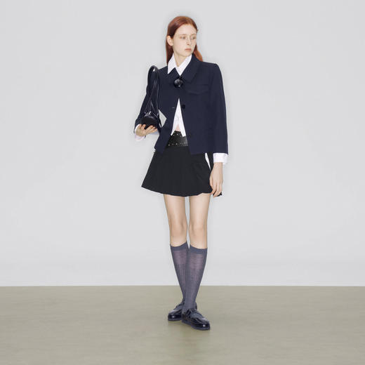 lost in echo2025早秋新款时髦个性铆钉皮腰低腰经典百褶半身短裙 商品图0