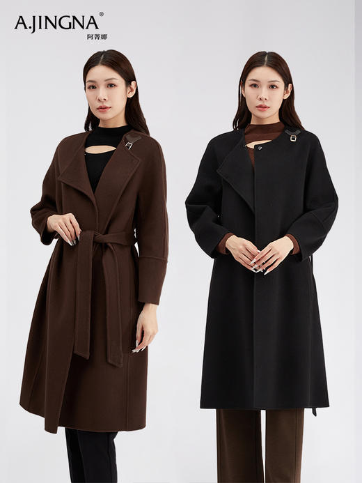 【商城同款】阿菁娜流畅活页领长款山羊绒大衣F30D211021 商品图0