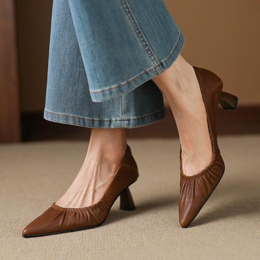 【预售5天】优雅简约风软皮尖头单鞋，头层羊皮秋季高跟鞋细跟通勤工作女鞋HB&5556 商品图4