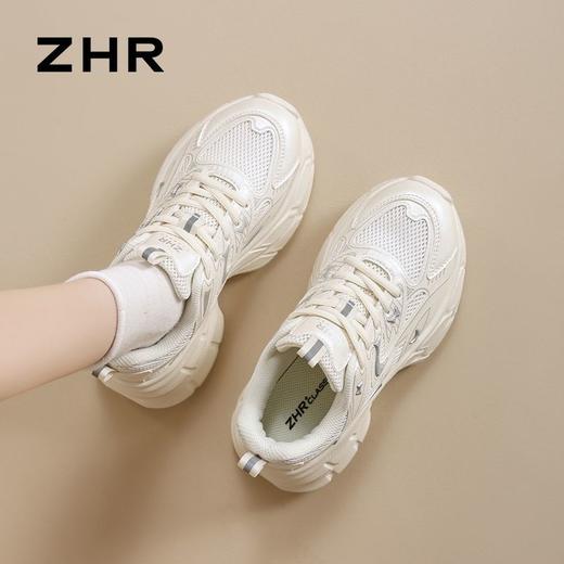 【秒增6cm】ZHR则则厚底增高老爹鞋秋季银色运动休闲鞋超软小白鞋 商品图4