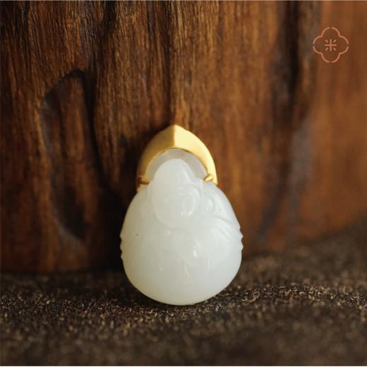 米马饰物 新疆和田玉白玉佛公吊坠——18K金镶嵌 过灯料 商品图2