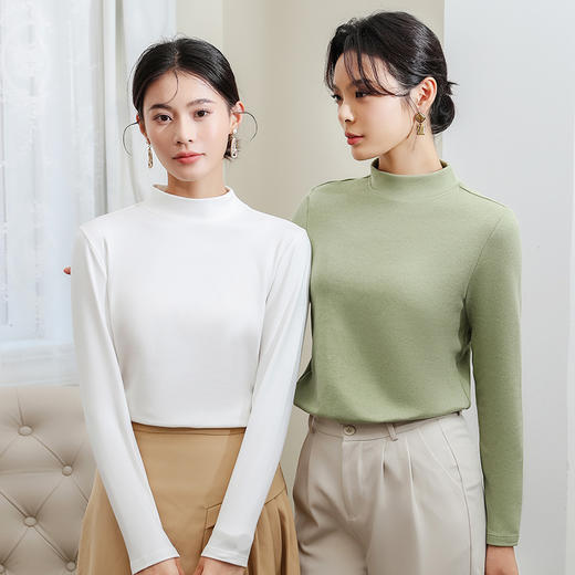 【男女同款】罗蒙秋冬打底衫舒适半高领套头衫多色弹力休闲显瘦内搭男女上衣T恤卫衣 商品图4