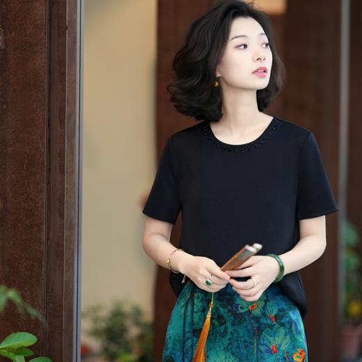 西子/【宣纸白】重磅醋酸圆领通勤度假经典百搭短袖T恤/SYTJ225 商品图5