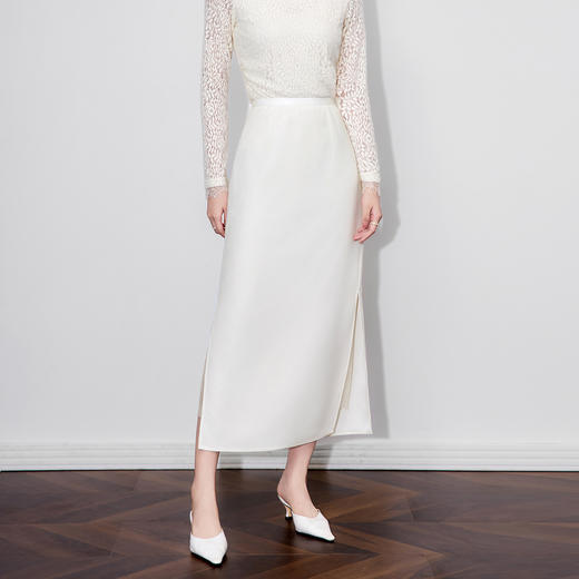 「高货wl」全新升级【铂金会员247/天猫329/差价82】(12212)洛诗琳极简修身知性通勤半身裙2025秋季蕾丝拼接开衩半裙 商品图1