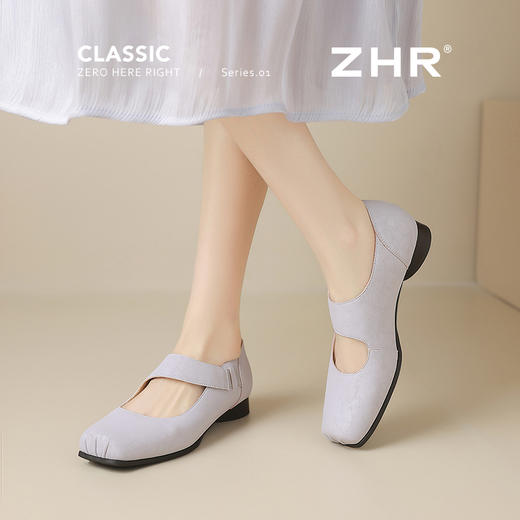 ZHR松紧交叉带玛丽珍鞋女2025夏新款方头芭蕾风粗跟乐福小皮鞋 商品图2