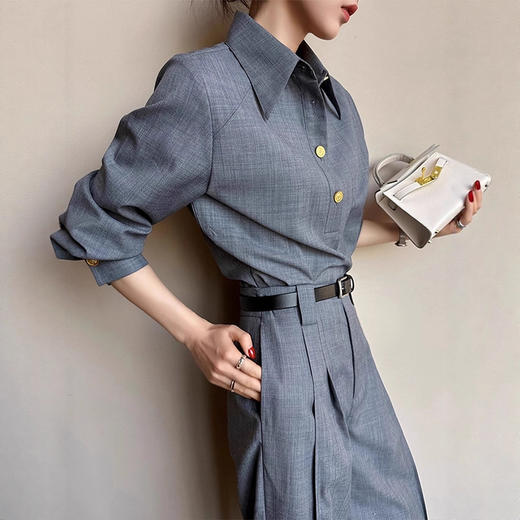 今年流行灰色老钱风polo领套头衬衫女秋季2025新百搭气质长袖上衣 商品图3